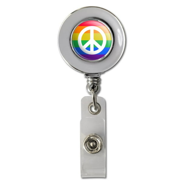 Peace Rainbow LGBTQ Symbol Retractable Reel Chrome Badge ID Card Holder Clip Peace Rainbow LGBTQ Symbol Retractable Reel Chrome Badge ID Card Holder Clip